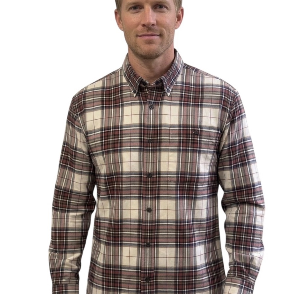 Orvis Men’s Long Sleeve Brown Navy Classic Plaid Button-Down Shirt - XL Regular